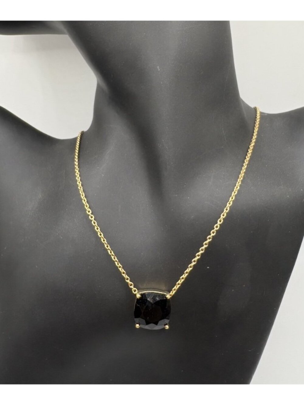 NWT Kate Spade Cause A Stir Black Square Pendant Necklace Gold Tone Dainty